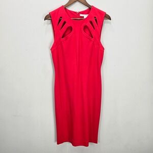 Diane von Furstenberg Sheath Dress 10 Red Cut Out Sleeveless Ponte Knit Office